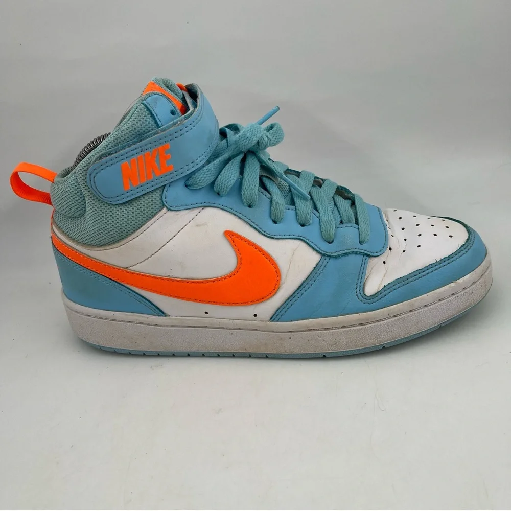 Nike Big Kids Court Borough Mid 2 - SZ 7 Y - Lt Blue White Orange Shoes
